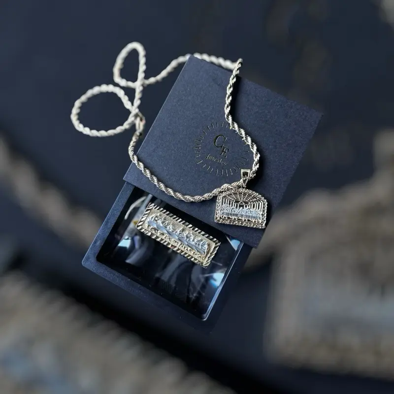 CEJEWELRY Gold Plated Last Supper Necklace and Ring Set - 24 Inch Rope Necklace with 9-10 10-11 11-12 Rings - Elegant Jewelry Gift Pendants Charms Gold Plating