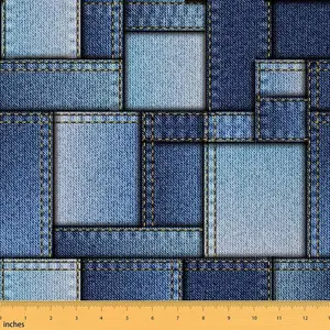 Geometric Outdoor Fabric by The Yard,Abstract Denim Art Upholstery Fabric,Vintage Blue Rectangle Decorative Fabric for Home DIY Projects,Blue, Diy Home Projects