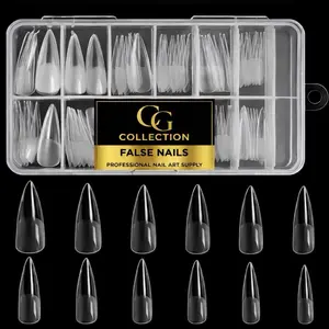 Transparent Coffin Nail Tips Full Cover 120 pcs  Lon Sizes 0-11 with Organizer Case for Acrylic Gel Polygel Easy to File and Adjust