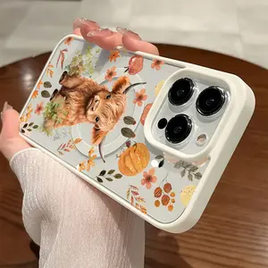 Premium Magnetic Phone Cases for iPhone11/12/13/14/15/16//17/Air/promax/Plus Highland Cow, Autumn Flowers & Pumpkin  Anti-Fall, Springtok and Ultra-Thin Design |     Perfect for Everyday Use Protector Aesthetic Screen Protector/MKLCX48
