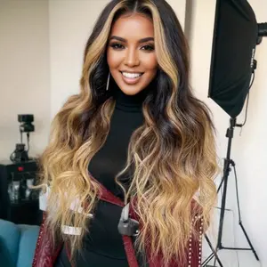 Ombre Brown Synthetic Wigs Body Wave Synthetic Lace Front Wig for Women  26 Inch Highlight Wig Loose Wave Highlight Ash Blonde Mixed 13x4 Lace Front Wig Ombre Dark Color Mother's Day Gift Daily Wear