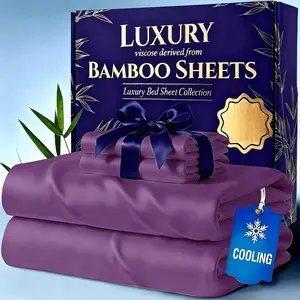 4pcs Cooling Bamboo Bed Sheet Set for Hot Sleepers Kids Luxury Soft Bamboo Fiber Sheets Deep Pocket Fitted + Flat Sheet Pillowcases Machine Washable Bedding