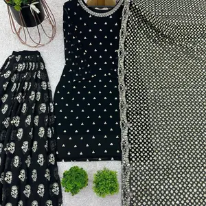 Indian Sharara Dress - Black with White Triangle Pattern - Traditional Fashion Wear