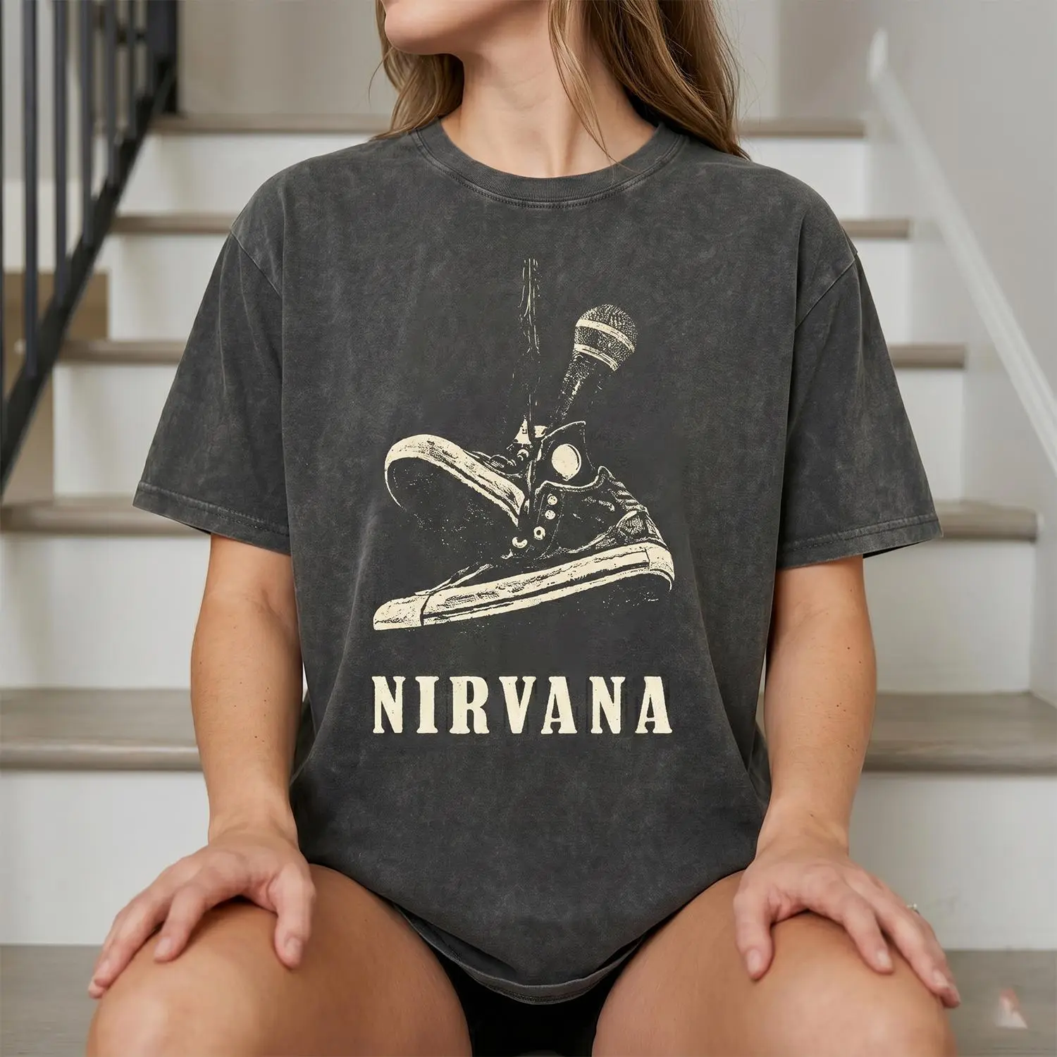 Heavyweight Cotton Acid Wash Distressed Graphic Tee 90s Rock Band Grunge Casual Streetwear Summer Vibes Womens Mens Vintage Top Fit Shortsleeve Womenswear Breathable
