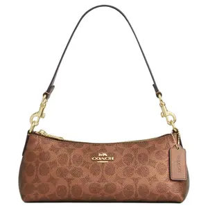 COACH Charlotte Signature 25 Leather-Trimmed Coated Canvas Crossbody Shoulder Bag in Brown for Women