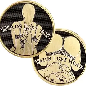 Two fun double-sided coins, heads up, tails up, tails up, double-sided lucky coins.