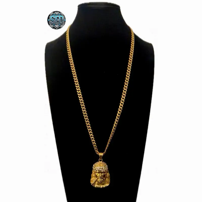18K Real Gold Plated Cuban Link Chain with Religious Pendant - Water resistant Men’s & Women’s Hip Hop Jewelry
