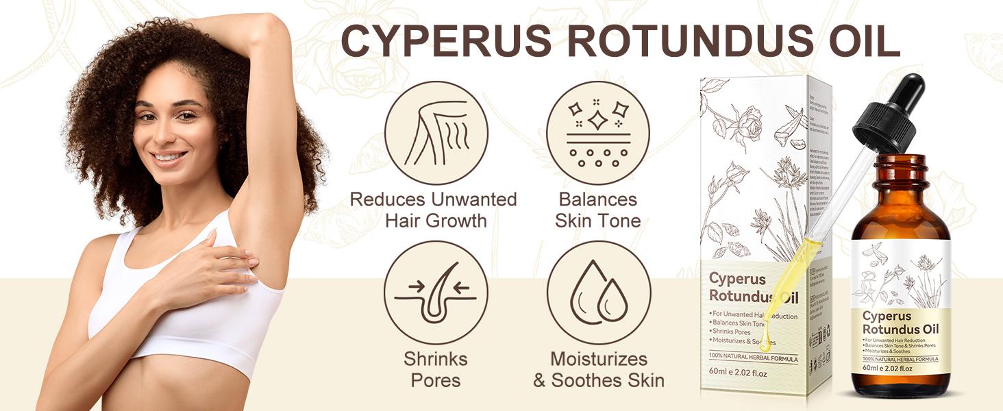 Cyperus Rotundus Oil, Cyperus Rotundus Oil for Hair Removal, Natural Nut Grass Oils for Reducing Body Hair Growth, Moisturizes & Soothes Skin, Suitable for All Skin Types (Pack of 1-2.02 FL.OZ)