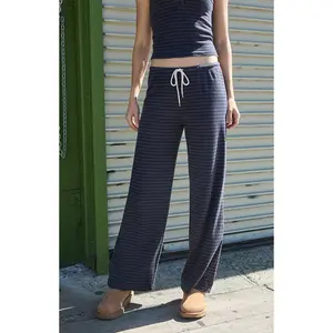John Galt Women's Blue & Black Striped Anastasia Baggy Sweatpants