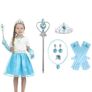 6pcs/set, Role Play Accessories for Theme Parties, Includes Rhinestones Crown Wand Gloves Necklace Earrings Ring, Perfect for Stage Performances Birthday Weddings Outdoor Events