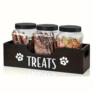 Pet Snack Dry Food Container Storage Box, Real Wood Handheld Feeding Food Holder Stand, Dog Cat Treats Organizer, Pine Material, Made in China