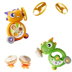 5 in 1 Multifunctional Dinosaur Design Spinning Top Toy, 1 Set Fly Saucer Launcher & Luminous Spinning Top, Suitable for 3-12 Years Old Children