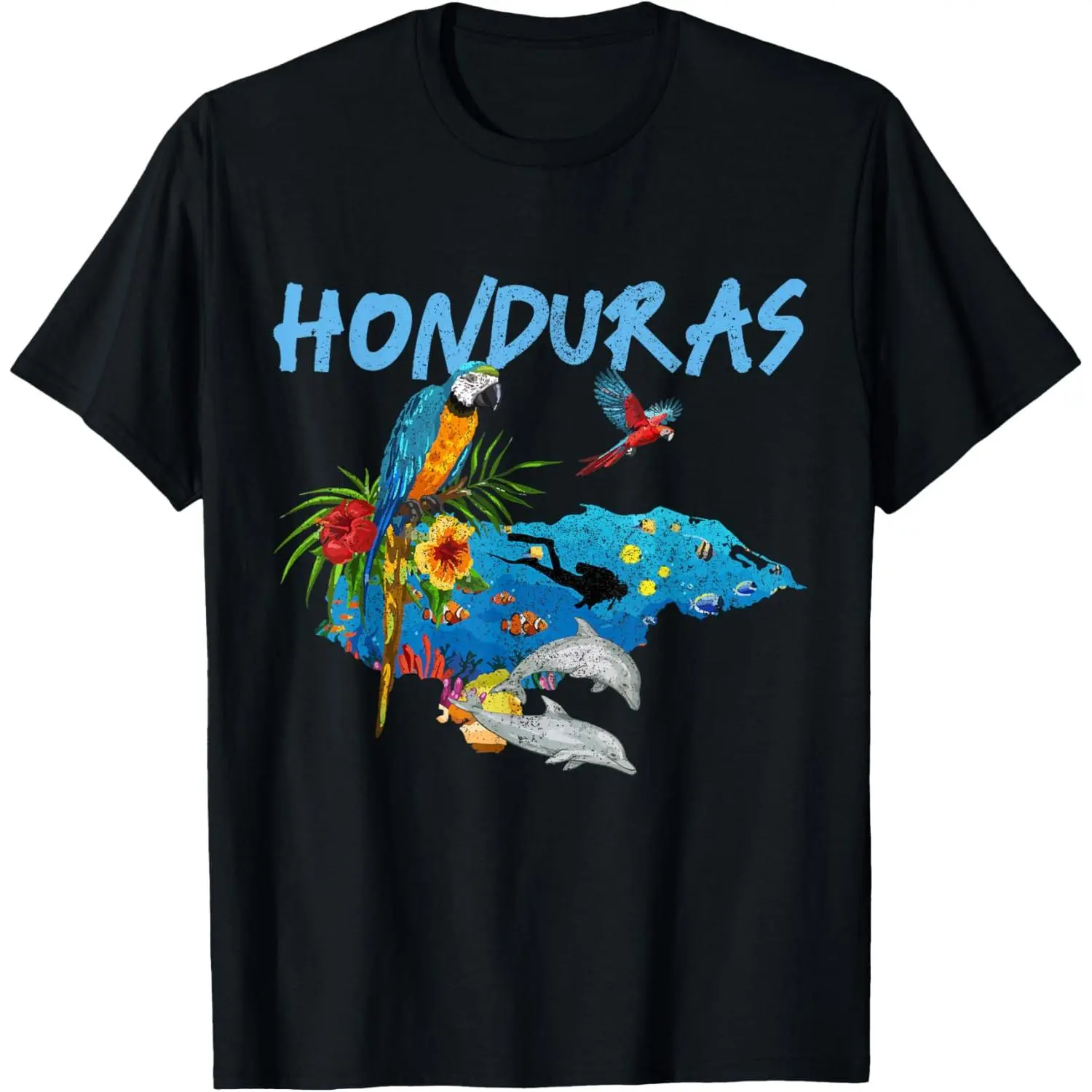 100% Cotton  Unisex Honduras Map Nature Parrot Diving Souvenir Pride T-Shirt