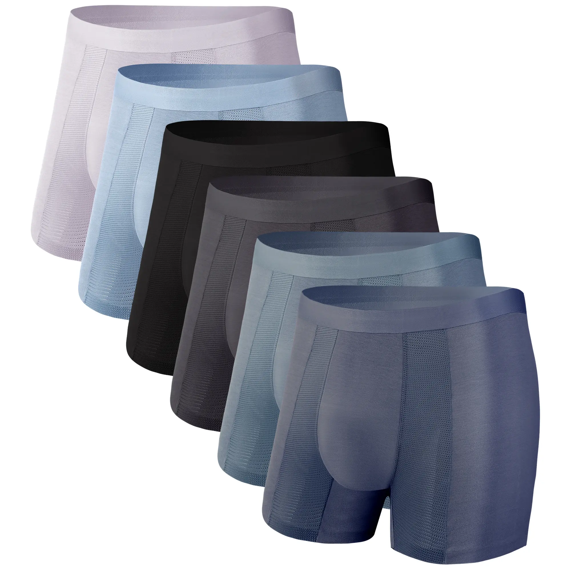 Men's 6-Pack Solid Low-Rise Modal Blend Trunks - Ultra-Soft, Moisture-Wicking, Breathable Fabric Briefs with Supportive Pouch, Foldable, Casual Sport Use, Plain Finish, Everyday Wear Underwear, Boxed Men's Boxer Briefs