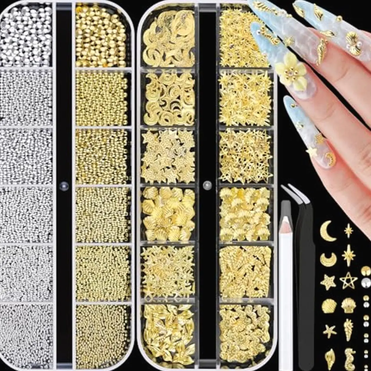 Ocean Charms & Beads with Tweezers and Pickup Pencil