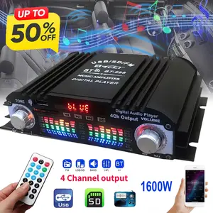 MAX 1600W Peak Power HiFi Sound Amplifier BT-998 Digital 4 Channel Audio Bluetooth FM Radio USB SD Card Remote Control Adapter Card NEW