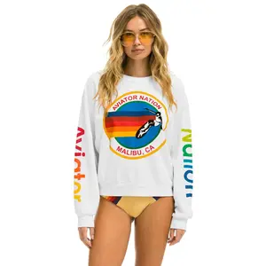 AVIATOR NATION MALIBU RELAXED CREW SWEATSHIRT - WHITE