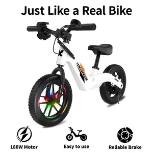 YUNTOPKIDS Kids Electric Balance Bike, 150W Motor, 12" Tires, Magnesium Alloy Frame, Adjustable Seat, 3 Speed Modes, Rear Disc Brake, 5.6 Mi Range, Lightweight Toddler Ride-On Toy for Ages 3-5, Outdoor Play Bike