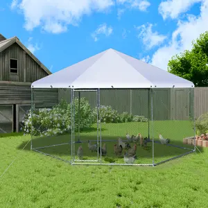 Topwin Large Hexagonal Metal Chicken Coop with Tri-Supporting Bar,Wire Mesh,and Water-Resistant Tarp,for Ducks,Enclosure Pet Supplies Outdoor Animal