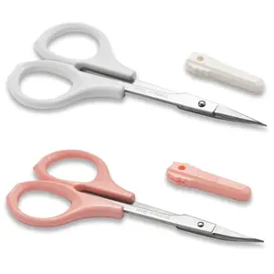 Stainless Steel Curved and Straight Beauty  Eyebrow  Scissor Set with Safety Cap for Trimming Shaping Eyelash Extensions