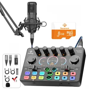 Squarock RS2i2 Audio Mixer / Podcast Equipment Bundle Sound Board with 1 Mic or 2 Mic Condenser Mic or Dynamic Mic Bundle