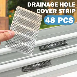 48 Counts Waterproof  Window Weep Hole Screen Tape, Stick-On Water-Resistant Covers, Fiberglass Mesh Fixing Patches Repair