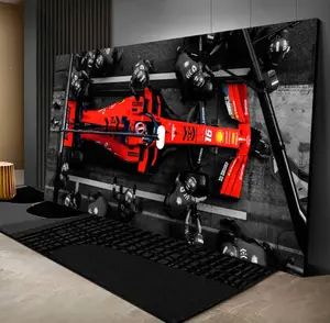 Formula One Canvas Wall Art Red Racing Car Pit Stop Poster F1 Canvas Print