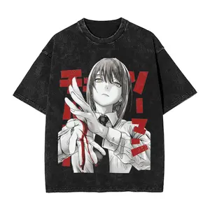 valentine shirts Casual Aki Metal Chainsaw Man  Vintage7 Washed T Shirt Men O-neck Short Sleeve Tops Denji Makima Aki Kobeni Cotton Summer Tops