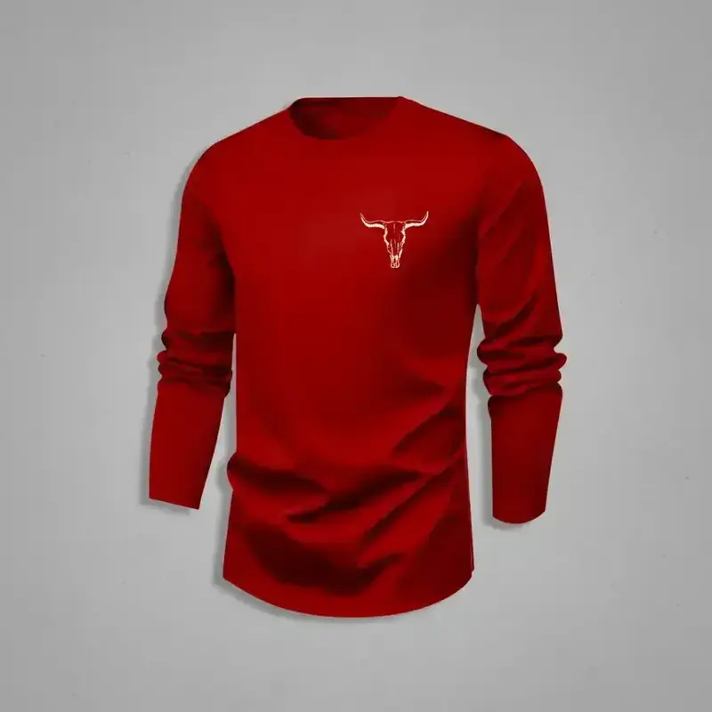 Men's 4 Piece Classic Bull Head Cow Graphic Print Tee Set, Fitted Long Sleeve Casual Streetwear Top for Fall & Winter, Casual Street Style, Basic Straight Cut T-Shirt, Menswear