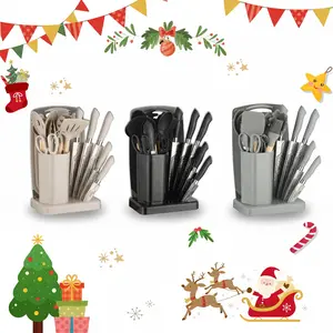 Kitchen Utensil Set, 23 Pcs Silicone Cooking Utensils and Kitchen Knife Set - Heat Resistant Food Grade Silicone Gadgets with Wood Handle - Non-stick Cookware Accessories - Best Housewarming Gift