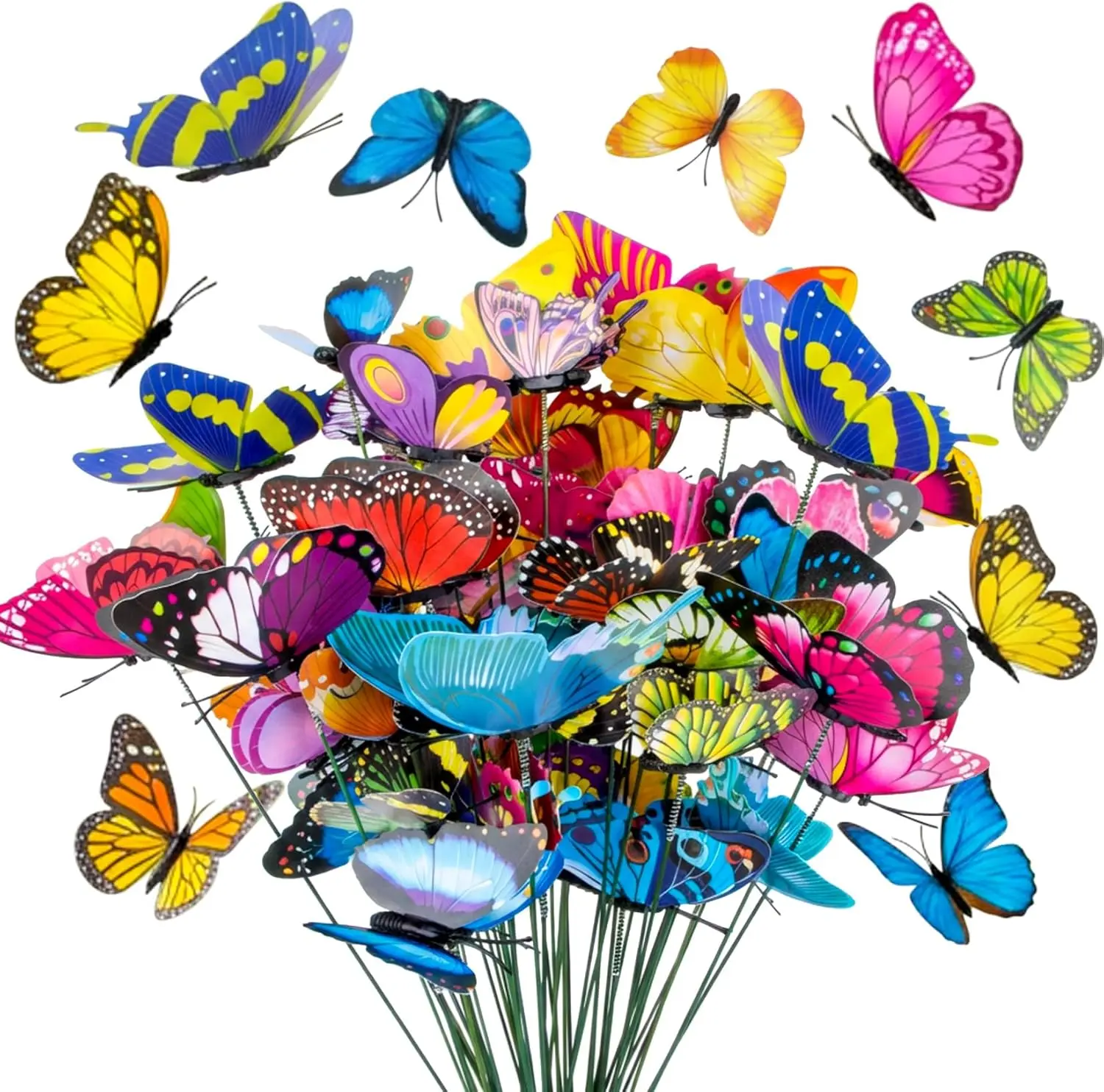 50PCS Butterfly Decorations – Butterflies Decorations for Bouquets, Butterfly Garden Decor, Flying Butterflies with Garden Stakes Decorative for Plant Decoration for Pots, Yard & Party