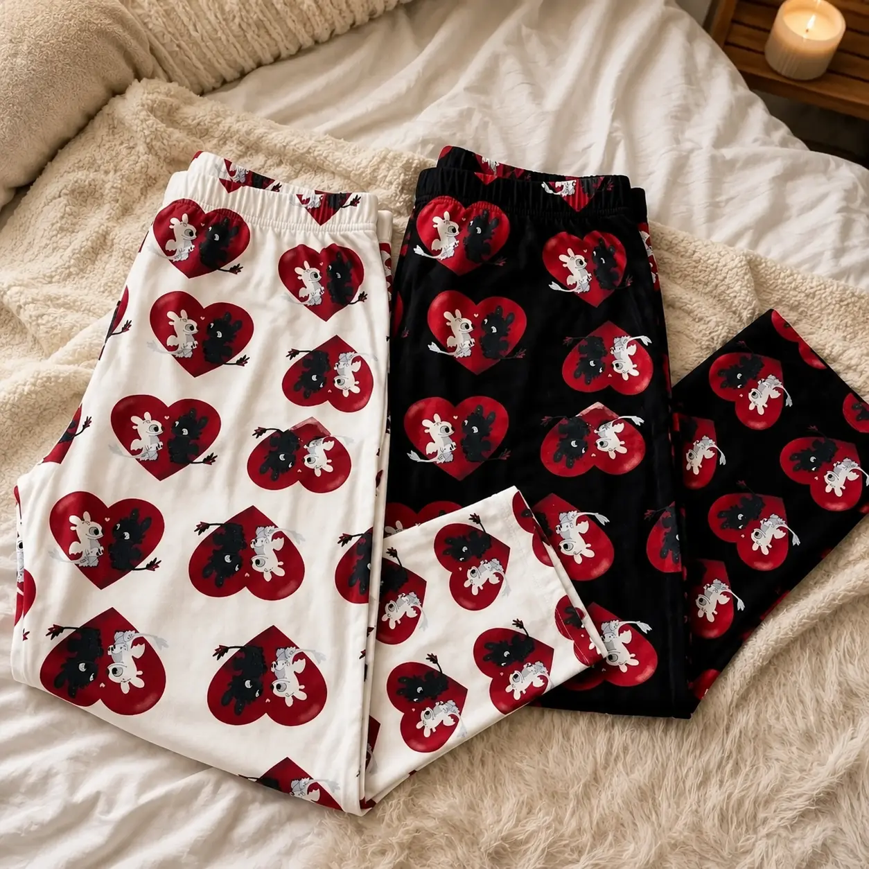 Cute Heart Print Pajama Pants, Unisex Lounge Sleep Pants, Relaxed Fit Drawstring Pajama Bottoms, Cozy Homewear Trousers