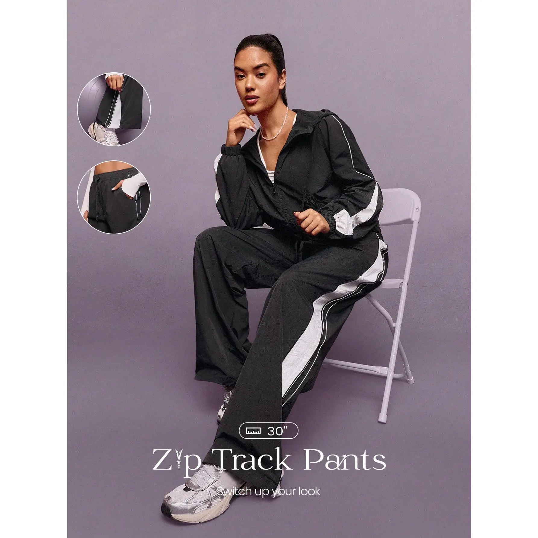 GLOWMODE Mood Match Smooth Soft Lightweight Contrast Stripes Side Openings Elastic Waist Adjustable Drawstring Side Pockets Track Pants Gym Studio Travel Vacation Holiday Daily Casual Wear