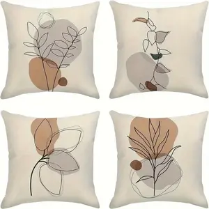Bohemian Abstract Plant Olive Leaf Decorative Pillow Cover Set, 4 Piece, Hidden Zipper, Easy to Clean, Bedroom Living Room Sofa Car Home Decoration