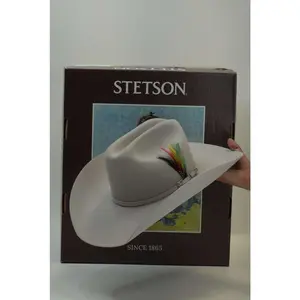 STETSON 6X Silver Grey Skyline Traditional Cowboy Hat - 4 5/8" Crown, 4" Brim, Antique Silver Buckle, Genuine Leather Sweatband