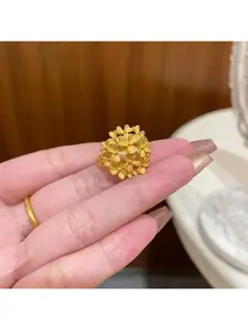 Chinese Retro Gold-Colored Flower Tower Ring for Women, Must-Have for Wedding, Full Bloom Flower Wreath Ring