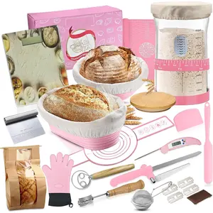 Sourdough Starter Kit - Sourdough Bread Baking Supplies - 41 Oz Starter Jar, 9? Round & 10.5? Oval Banneton Bread Proofing Baskets, Bread Making Tools ()