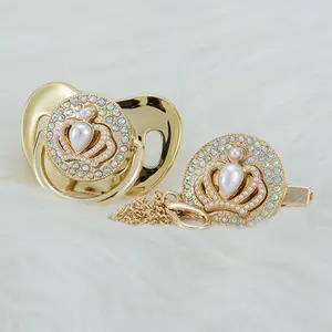 Custom Pearl Crown Baby Pacifier Set – Luxury Bling Pacifier + Clip | Elegant Keepsake Gift, Baby Shower, First Birthday