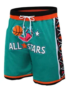 Men's Green Basketball Shorts, Vintage Embroidered Zipper Gym Shorts, Casual Training Pants, Streetwear Sports Shorts for Spring & Fall