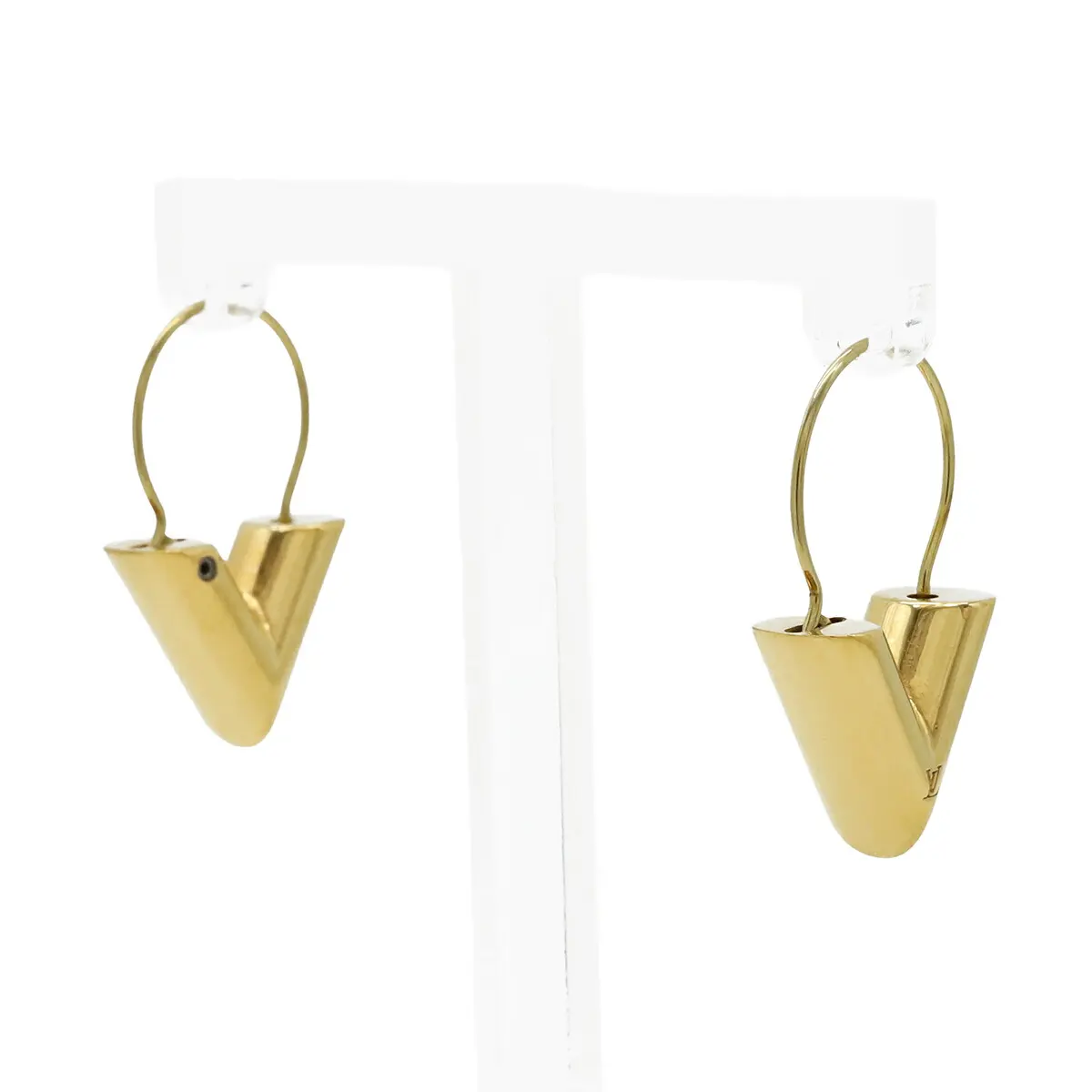 Pre-owned Louis Vuitton Gold-plated Small Leather Goods Essential V Earrings