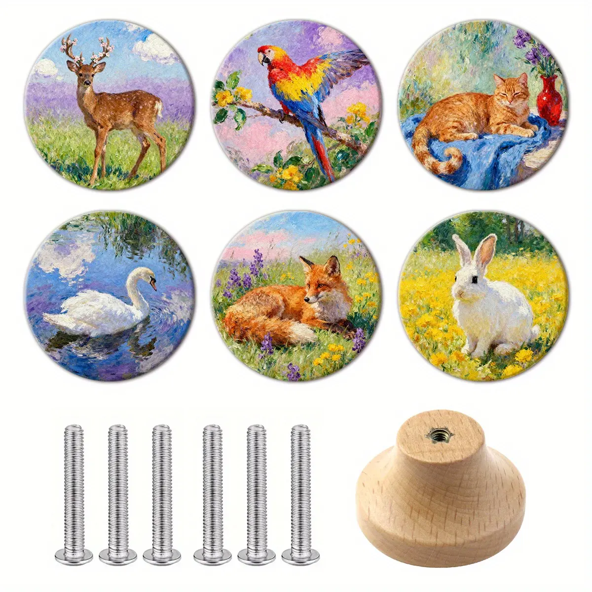 6PCS Art Nouveau Style Pulls, Handcrafted Wooden Drawer Pulls and Kitchen Cabinet Knobs, Dresser Drawer Handles, Polished Surface, Personalized Pattern Design, Decorative Drawer Pulls, Home Decor, Interior Decoration.