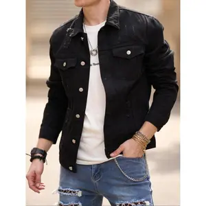 Men's solid color ripped denim jacket, casual, fashionable, comfortable, regular fit denim jacket, suitable for daily outdoor wear, all season men's clothing, cotton, casual style jacketRAIMENTRY