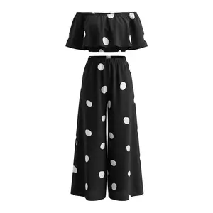 Women's 2-Piece Set, One-Shoulder Top + Casual Long Pants, Loose-Fitting Polka Dot, Perfect for Beach Vacation, Comfortable & Stylish