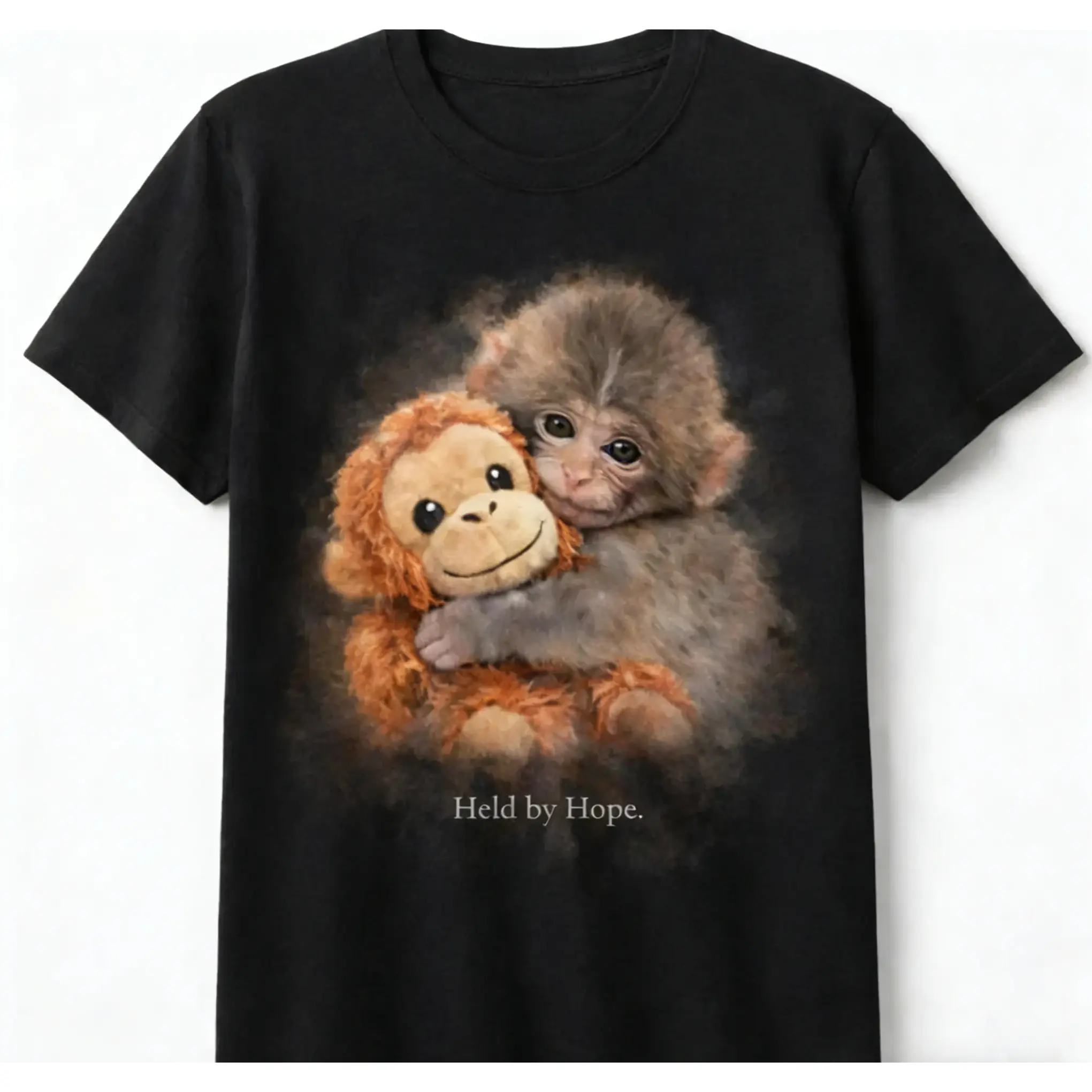 Punch Monkey and plushie Cotton Graphic Shirt By Hope Monkey Tees Baby Monkey Plush Top Mothers Day Held  Mother Gift Cute Cozy Mom y2k Top Trending