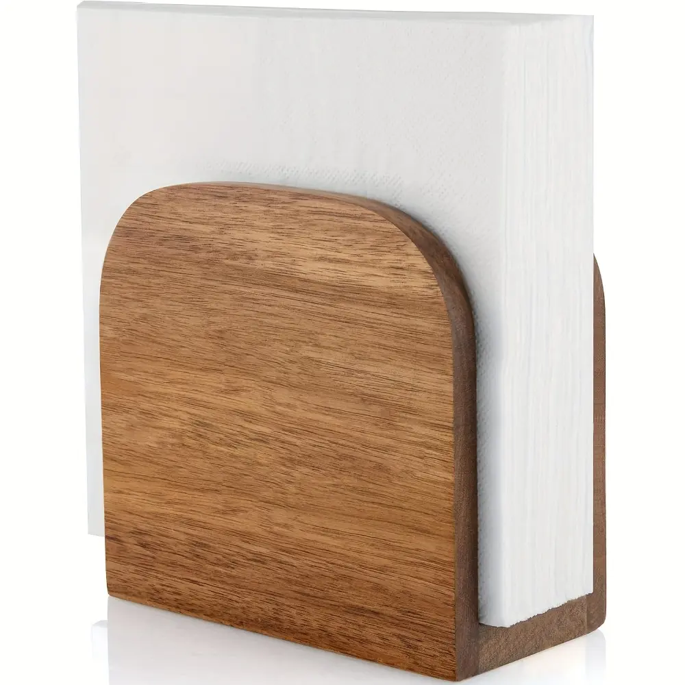 Wooden Napkin Holder with Curved Design – Freestanding Tabletop Tissue Dispenser for Kitchen, Dining Room, Kitchen Organizer | Natural Wood Finish | Smooth Finish Wood, Bathroom Accessory, Bathroom Decor Supplies, Bathroom Necessities