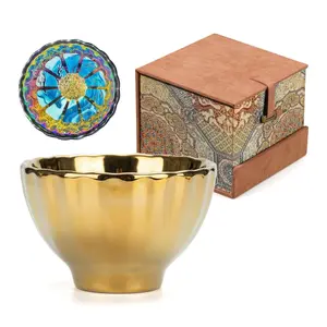 Luxury Titanium Ion Gold JianZhan Tea Cup | Holographic Blue Gold Glow In The Dark Cup