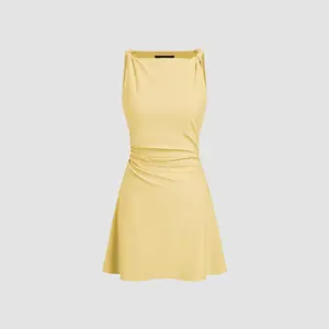 Cider Boat Neck Twist Ruched Mini Dress
