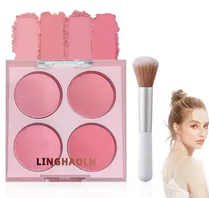 4 Colors Blush Palette for Cheeks,Face Matte Contour Blush Makeup Palette,Buildable Shimmer Facial Cheek Blusher Shades,Blendable Cosmetic Makeup Blush with Blush Brush 01