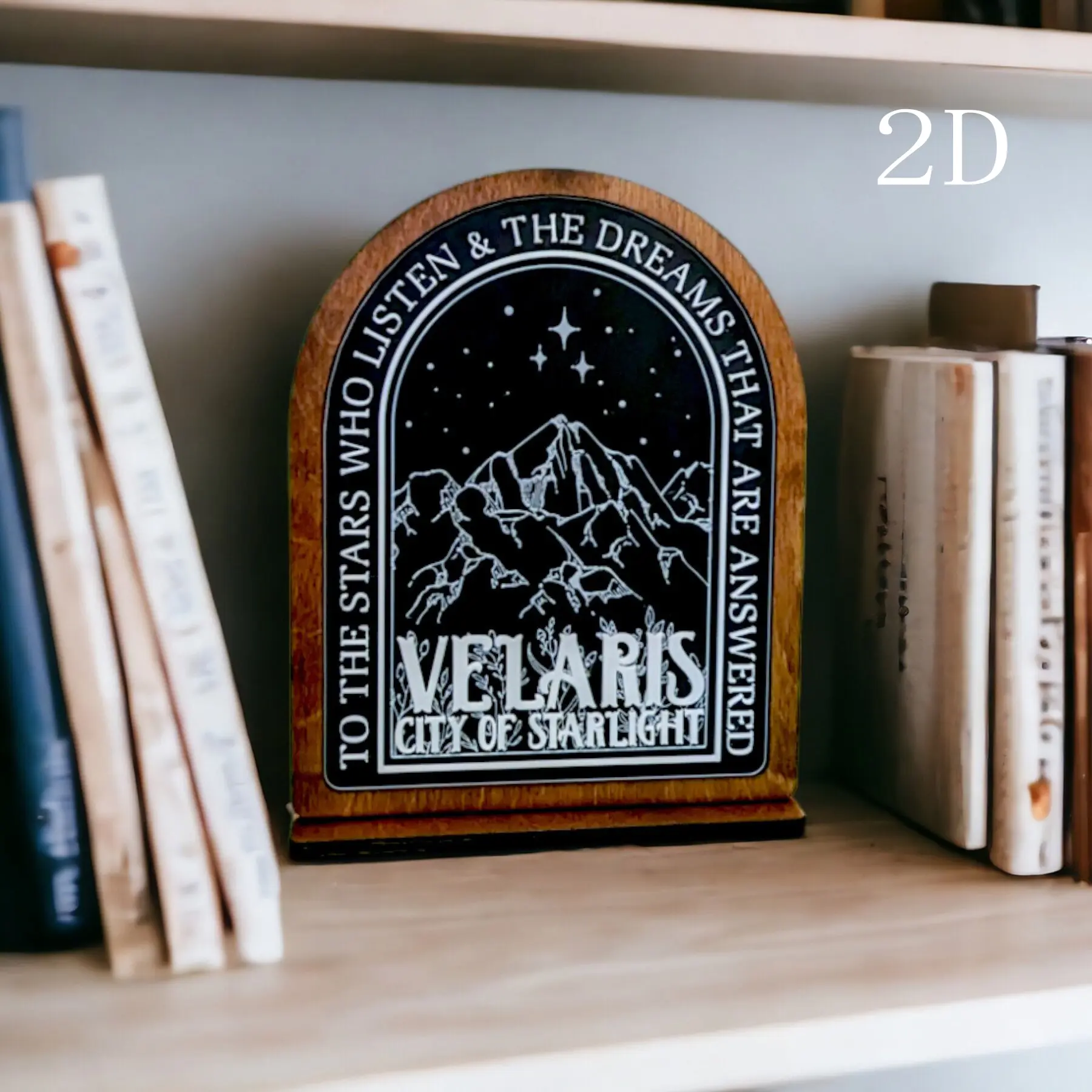 Velaris City of Starlight Bookshelf Sign, Wooden Shelf Sitter, Rustic Design Home Decor, Home Decoration, Home Office Decor, Fireplaces & Mantels, Gifts for Readers, Signage, Home Decor Products