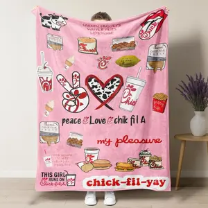 Chick-fil-a themed printed flannel blanket. Warm and comfortable, suitable for all seasons. Suitable for bedroom nap blankets and decorative items for sofas. Suitable for beds and sofas can also be given as a gift